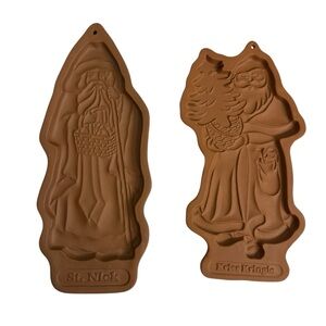 Longaberger Pottery Vintage Christmas Cookie Molds St Nick Kriss Kringle Set
